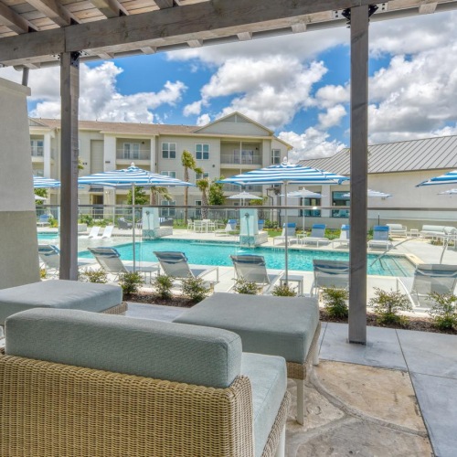 covered poolside lounge area
