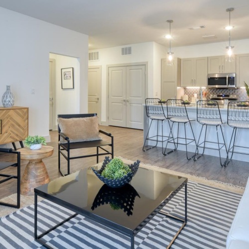 spacious living room open to kitchen